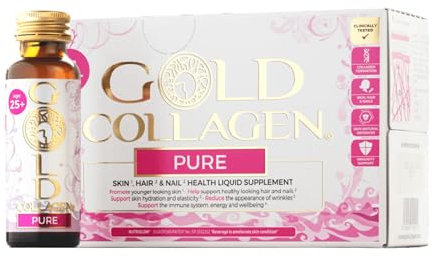 GOLD COLLAGEN Pure - Collagen Supplements for Women & Men Biotin Hair Growth, Skin & Nail, Anti Wrinkle Immune System Booster with Marine Collagen & Hyaluronic Acid, Vitamin C B6 Zinc, 1 Pack 10x50 ml