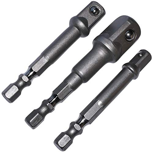 Aerzetix 3-Hülse Vierkant-Adapter PS, für Akku-Bohrmaschinen 1/4 Zoll 1/2 Zoll - 3/8 Zoll