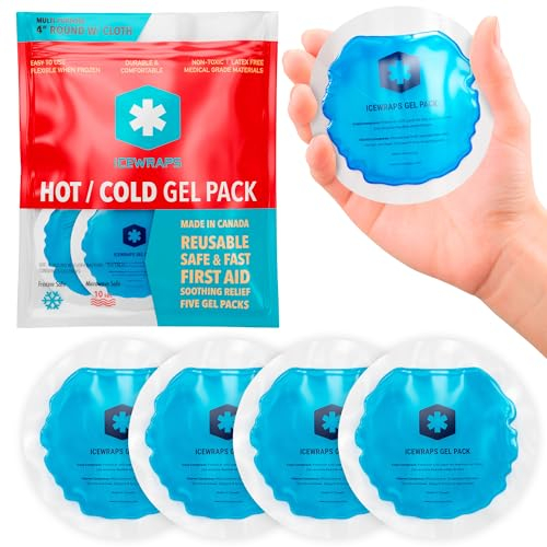 Round Blue Gel Ice Packs with Cloth Backing - Set of 5 Multipurpose Flexible Reusable Hot or Cold Packs by IceWraps