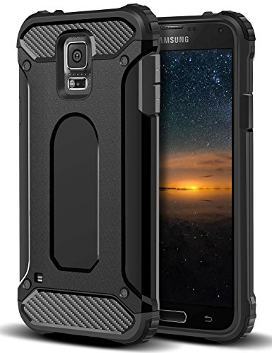 Coolden für Samsung Galaxy S5 Hülle Premium [Armor Serie] Outdoor Stoßfest Schutzhülle Case Silikon TPU + PC Bumper Cover Doppelschichter Handyhülle für Samsung Galaxy S5 (Schwarz)