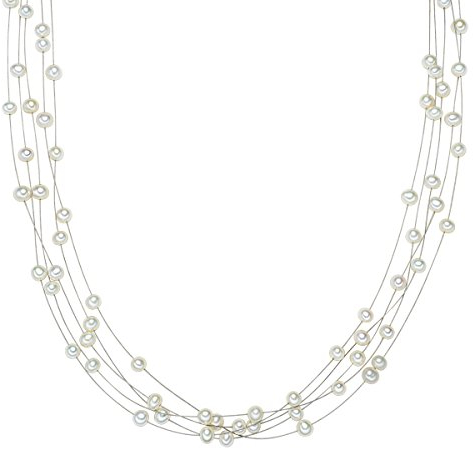 Valero Pearls Damen-Kette aus Süßwasser-Zuchtperlen in ca. 4 mm Oval weiß 925 Sterling Silber 43 cm