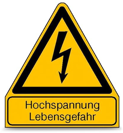 Betriebsausstattung24 Warnschild Hochspannung Lebensgefahr 21,0 x 23,8 cm | Aluminium, geprägt - DIN EN ISO 7010 - ASR A1.3. - W012 - Symbol und Text Schil