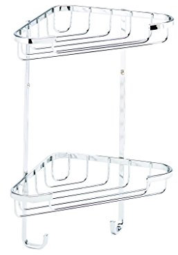 Croydex Stainless Steel Small Corner Shower Caddy - Durable Steel Bathroom Shelves with Chrome Finish for Modern Bathrooms, 2-Tier Shower Corner Shelves with Hooks, Easy Installation