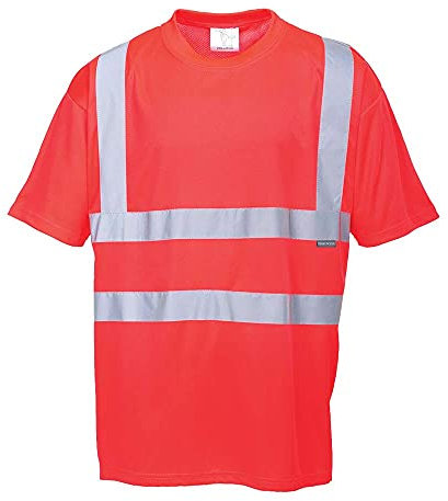Portwest S478 Hi Vis Short Sleeve T-Shirt Lightweight Breathable Safety Workwear Shirt Moisture Wicking Reflective Tape UPF 40+ Protection Warm Weather Work Top, Red, XXL