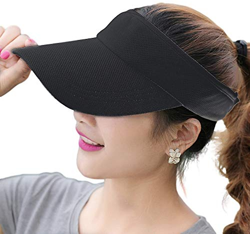 Fasbys Summer Outdoor Sports Beathable Long Brim Empty Top Baseball Sun Cap Hat Visor (Black)