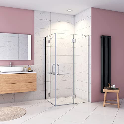 Box Doccia 80X80CM Porta Battente Entrara Curva Angolare Vetro Anticalcare Temperato Trasparente Alta 190CM