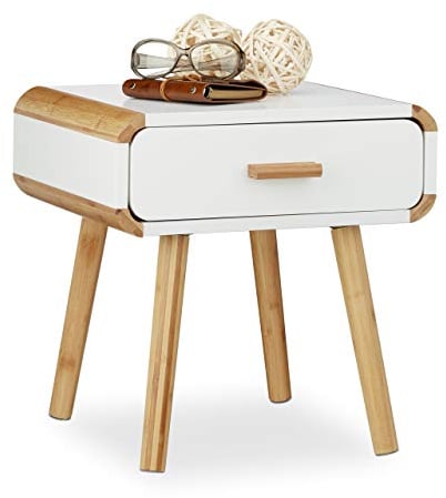 Relaxdays Nachttisch 1 Schublade, Holz Nachtschrank, platzsparende Schlafzimmer-Kommode, HxBxT: 41 x 40 x 40 cm, weiß