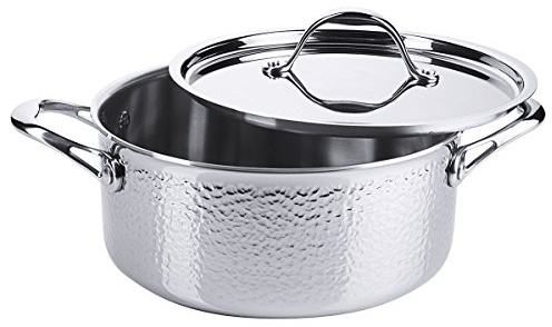 Contacto Bratentopf Kochtopf Suppentopf 24 cm mit Deckel in Hammerschlagoptik aus Edelstahl induktionsgeeignet und in Gastroqualität
