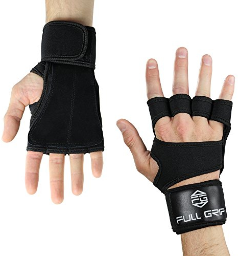 FULL GRIP 2- in 1 Fitness Handschuhe/Trainingshandschuhe mit integrierter Handgelenksbandage/Handgelenksstütze für das Fitnesstudio/Gym (Schwarz, S)