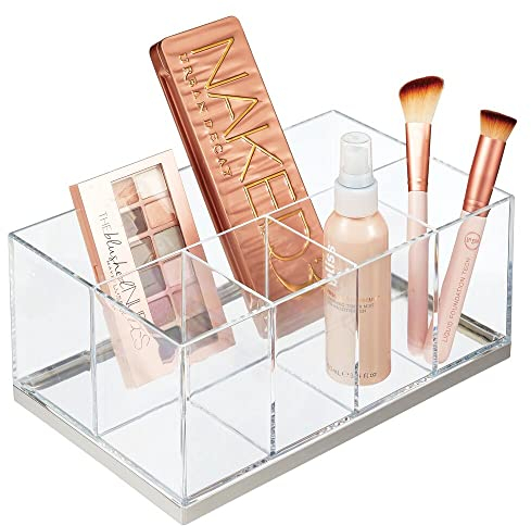 mDesign Make Up Organizer - Make up Organizer - Make up Organizer mit 5 Kunststofffächern - Schminkschrank für Lidschatten, Puder, Lipgloss usw. - transparent/matt silber