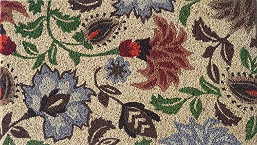 Fußmatte von außen mit PVC-Basis Handbemalt mit roten und lila Blumen Herbstfarben 70X40X2 cm. Leicht zu reinigen und extrem widerstandsfähig