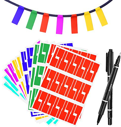 480Pcs Selbstklebende Kabeletiketten, Kabel Beschriftung Beschriften Kabelaufkleber Wasserdichte Kabelkennzeichnung Sortiert 8 Farben 16 Blatt Labels Haltbar Kabel Aufkleber - mit 2 Schreibwerkzeuge