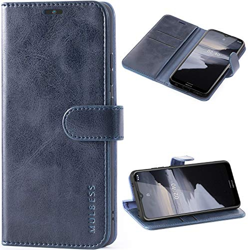 Mulbess Handy-Hülle für Nokia 2.4 Schutzhülle, Magnet Handyhülle Leder, Flip Wallet Cover, Kartensteckplatz, Vintage Dunkel Blau
