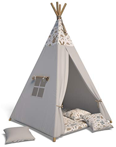 Tipi Zelt für Kinder - Spielzelt mit Weichen Kissen | Langlebiges Indianerzelt für Kinder | Tippi Kinderzelt Indoor für das Kinderzimmer