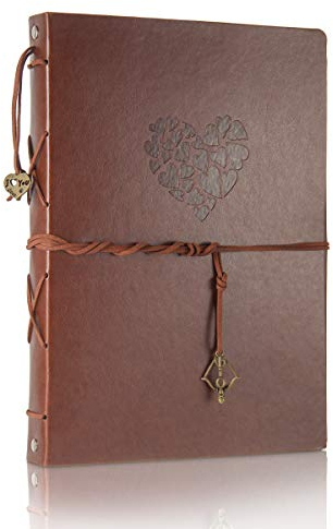 Notizbuch DIN A5 Vintage Leder Tagebuch Nachfüllbares Skizzenbuch Sketchbook Blanko Kraft Papier Notebook Reise Journale Book Ringbuch mit 200 Kraft Seiten / 100 Blätter und 1 PVC Tasche