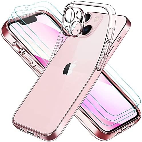 ivoler Hülle Kompatibel für iPhone 13 Mini 5.4 Zoll, Handyhülle mit 3 Stück Panzer Schutz Glas, Dünne Weiche TPU Silikon Transparent Stoßfest Schutzhülle Durchsichtige Kratzfest Case
