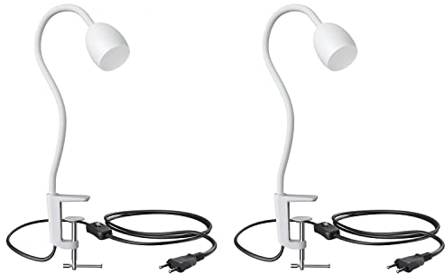 ledscom.de 2 Stück Klemmleuchte, Schwanenhals KLUK, Schalter, weiß matt, 1x GU10 max. 60W