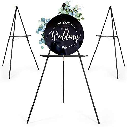 VISWIN 3Pcs 63 Black Easel Stand for Wedding Signs, Adjustable Wooden Display Easel with Holder, Tripod Floor Easel for Welcome Board, Poster, Picture, Photos, Paintings