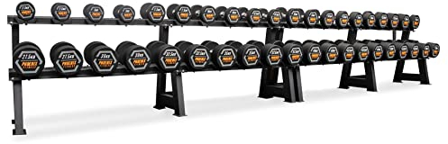 Phoenix Fitness Dumbbells Set with Weight Rack - Rubber and Cast Iron Weights with Storage Rack for Exercise, Strength Training & Bodybuilding ideal for Home, Gym, Studio - Sold as a Set, 2.5kg-50kg