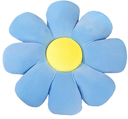 Blumenförmiges Kissen, 38cm Blumenplüschkissen Blumen Plüschkissen Blumenform Stuhlkissen Sitzkissen Bodenkissen Plüsch Kissen Sonnenblume Plüschtier für Kinderzimmer Hause Sofa Dekoration, Blau