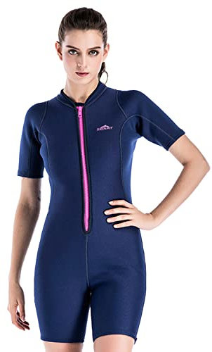Damen Herren 2mm Neoprenanzug Tauchanzug Einteilig Shorty Kurzarm Badeanzug One Piece Wetsuit 080 Damen XXL