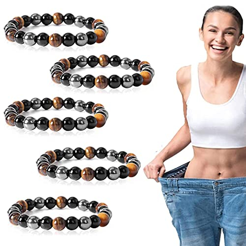 IOPYKKOA 5 Stück Lymphdrainage Tigerauge Dreifach-Armband - Dreifach Schutz Obsidian Bracelet Für Glück Und Wohlstand, Anti-Schwellung Tigerauge Perlenarmband