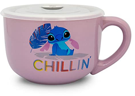 Disney Lilo & Stitch Chillin Ceramic Soup Mug With Vented Lid | Holds 24 Ounces