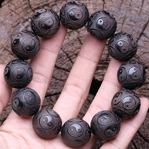 MELRIE 1 Stück Ebenholz Holzarmband Symbol der Philosophie Männliches Armband Symbol der Weissagung Schwarzes Holzperlenarmband - 20 mm
