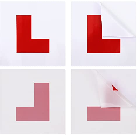 KINBOM 4pcs L Plates for Car Motorcycle, 2pcs Window Self Cling L Plates for Glass 2pcs L Plates Adhesive Stickers Non Magnetic for New Drivers Automotive Internship Newbies