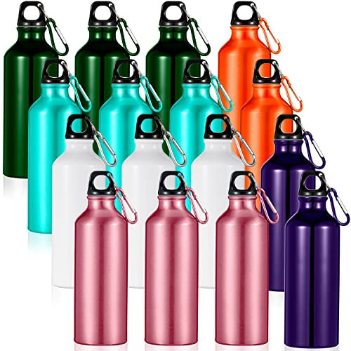 Gandeer 16 Pcs Aluminum Water Bottle Bulk 17 oz Reusable Backpacking Leak Proof Water Bottles with Buckle and Twist Cap for Camping Sports Travel(Bright Color)