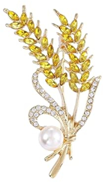 Broche bijou fleur épi de blé et perle nacrée, acier doré.