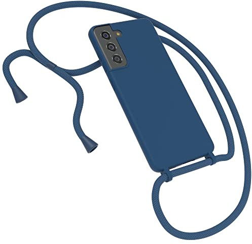 EAZY CASE Premium Silikon Handykette kompatibel mit Samsung Galaxy S21 FE 5G Handyhülle mit Umhängeband, Handykordel mit Schutzhülle, Silikonhülle, Hülle mit Band, Kette für Smartphone, Nacht Blau