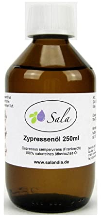 Sala Zypressenöl ätherisches Zypresse Öl naturrein (250 ml Glasflasche)