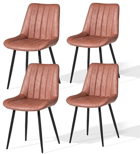 CLIPOP Esszimmerstühle 4er Set mit Metallbeinen, Küchen Stühle für Esszimmer Büro Restaurant (Kunstleder Braun, 4er Essstühle)