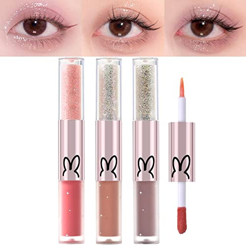 Erinde Double-Sided Liquid Eyeshadow, Liquid Glitter Eyeliner & Matte Cream Eyeshadow 2 in 1, Flüssiger Glitzer Augen Makeup Kosmetik Set, Schnelltrocknende Highlight Mascara Lidschatten