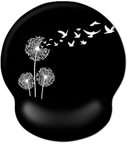 AOKSUNOVA Ergonomische Mauspad mit Gelkissen Mauspad mit Motiv Mousepad mit Handauflage Schwarz Mauspad Klein mit Motiv Mousepad 24 x 20cm Schwarz Mauspad Design Schwarz Pusteblume