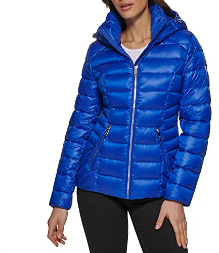 GUESS Womens Mid-weight Hooded Transitional Jacket, Indigo, Large US