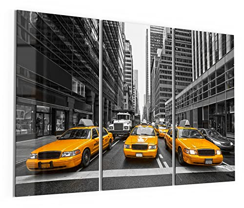 DEQORI Glasbilder Acrylglas | Motiv Gelbe Taxis in New York | horizontal 3-teilig 150x100 cm | große XXL Deko | Wandbilder für Wohnzimmer, Schlafzimmer, Flur & Küche | moderne Wanddeko