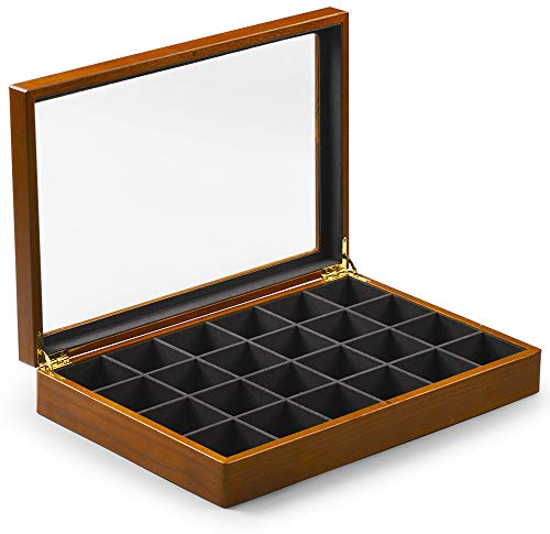 Oirlv Massivholz 24 Gitter Schmuckkästen für Ring Ohrringe,Aufbewahrungskasten,Schmuckkästchen damen,Display Box,Trinket Organizer