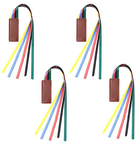 WeddHuis 4 Stück book tabs aesthetic, Band Lesezeichen Kunstleder Lesezeichen mit 5 bunten Bändern Lesezeichen für Bücher Roman Bibel