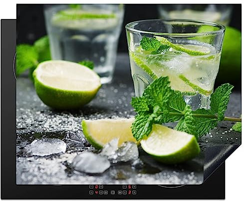 KitchenYeah© Herdabdeckplatte Einteilig Ceranfeld Abdeckplatte Küche Deko Ceranfeldabdeckung Herdabdeckung Induktionsmatte Cocktail - Mojito - Grün - Minze - 65x52 cm