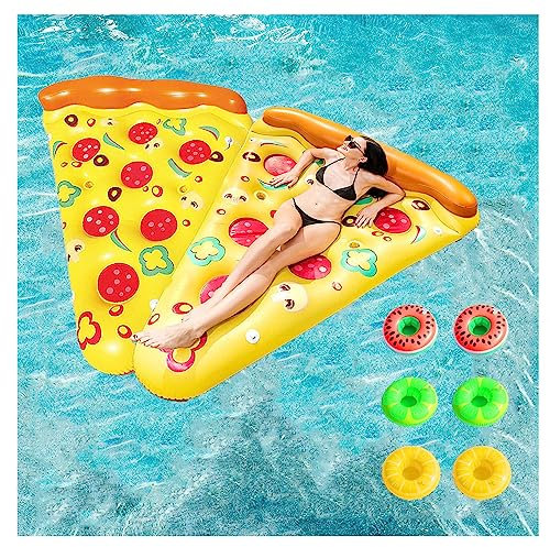 JUNZAI Luftmatratze Pool, Pizza Luftmatratze Pool, Mit 3/6 GeträNkehaltern Pizza Luftmatratze FüR Pool FüR Erwachsene Im Beach Pool,2PCS
