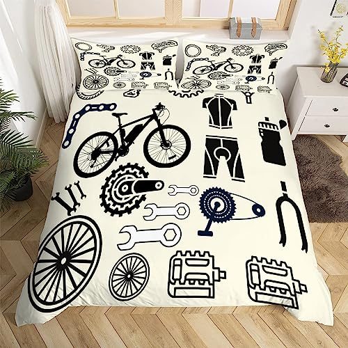 Fahrrad Bettwäsche 135x200 cm Weich Mikrofaser Teile Für Fahrräder Bettwäsche-Set mit Reißverschluss 3 Teilig Bettbezug Set mit 2 Kissenbezug 80x80 cm