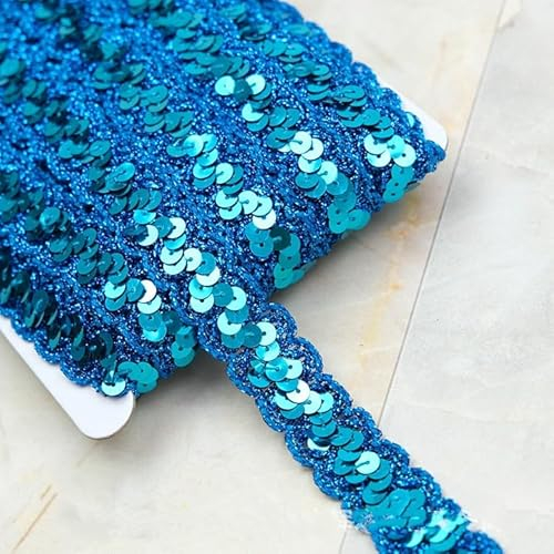 SYSUII 13M*23mm Glänzendes Geflochten Zierband Paillettenband Paillettenschnur Dekoratives Accessoire Glitzer Borte Aus Dekoband FüR DIY NäHen KostüMe Handwerk Verzierungen Schmuckherstellung-Blau