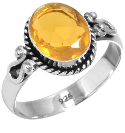 925 Sterling Silber Ring Citrin Quarz Handgemacht Schmuck Größe 62 (19.7) (99054_CIT_R11.5)