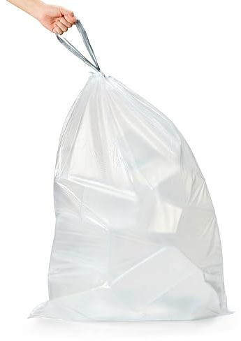 TYPLASTICS Bin Liners 30-45L, 120 Waste Bags with durable drawstring Tie Handle, White, 100% Post-Consumer Recycled Material, Global Recycled Standard Compliant