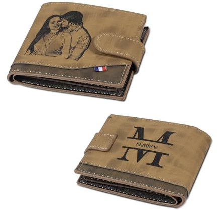 Jeweidea Portefeuille Personnalisé en Cuir PU pour Homme avec Photo Portefeuille Mince Homme avec Porte-Cartes Identité pour Papa Mari