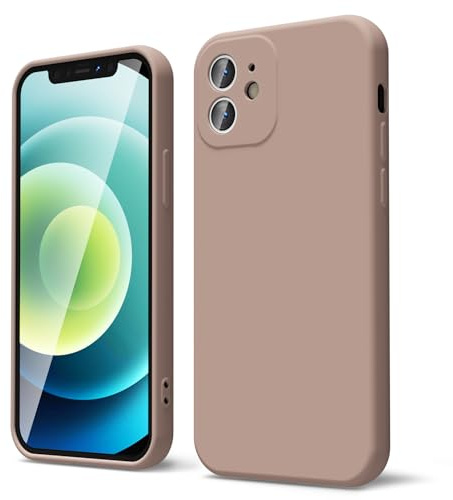 oakxco for iPhone 12 Case Liquid Silicone, Soft Rubber Gel Elegant Aesthetic Basic Simple Cover, Cute Thin Slim TPU Matte Solid Color Plain Smooth Case for Women Girl, Brown Khaki