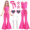Beamely Set di costumi da cowgirl rosa per ragazze, costumi cosplay film per bambini, set di accessori per travestimento rosa per bambini, festa di carnevale, travestimento di Halloween