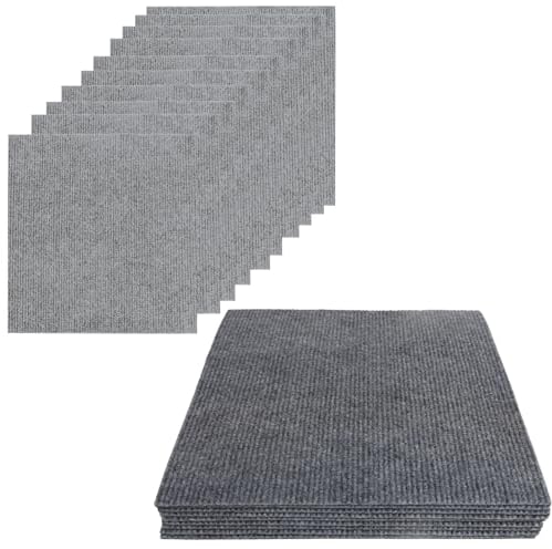 10 Stück Teppichfliesen 30x30cm Bodenbelag Selbstklebend - Nadelfilz Selbstklebendes antistatisches Band Rutschfestes Latex-Leiser quadratischer Streifenteppich für Büro und Gewerbe (Hellgrau)